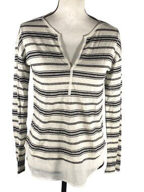 Sanctuary linen blend Striped V-Neck Long Sleeve Top XS Black White New